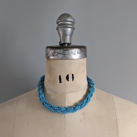 Vintage Blue Beaded Twist Necklace - Picture 1 of 3